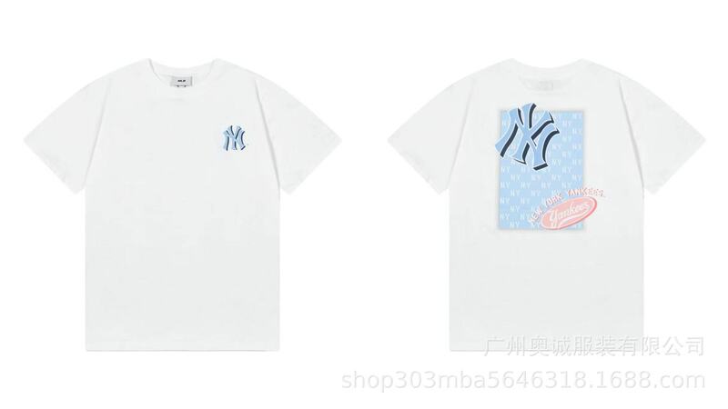 韓国 25ss 新 MLB 春夏新作 ny ビッグロゴ刺繍半袖プリントラウンドネック Tシャツ男女兼用|undefined