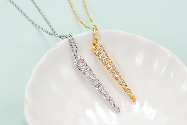 Necklace Classification Simple Fashion Long Pendant Geometric Inlaid Zircon Copper Necklace