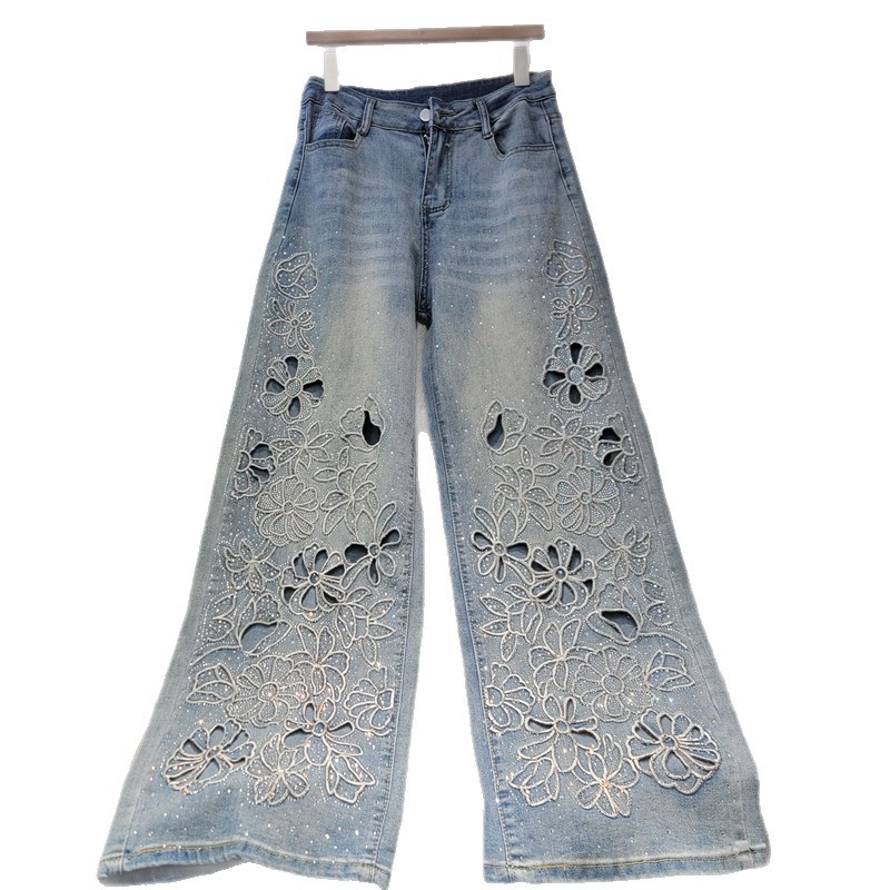 Pantalón de Mezclilla de Tiro Alto y Corte Recto con Bordado y Pedrería image 5