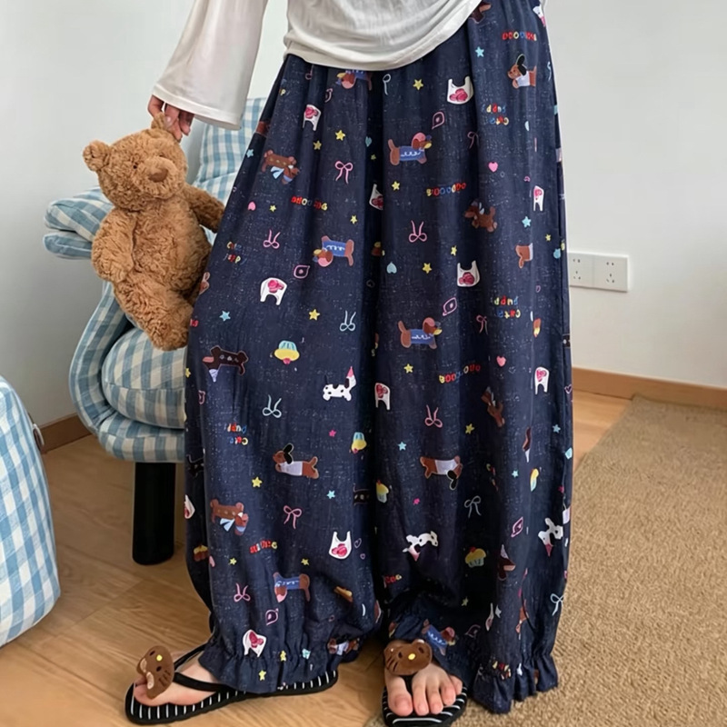 【Double Pocket Bloomers】Summer Casual Loose Cotton Rayon Wide-Leg Pants Plaid Walking Pants Korean Style
