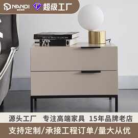 KG8284皮拉手现代床头柜新款双抽小型卧室网红实木床边PU皮科技布