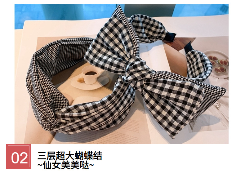 Korea Retro Cotton Plaid Stitching Double-layer Big Bow Headband display picture 19