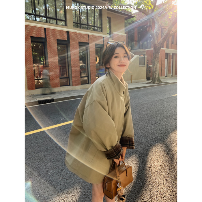 高级感经典撞色风衣女春秋宽松显瘦小个子英伦风工装休闲显瘦外套|undefined