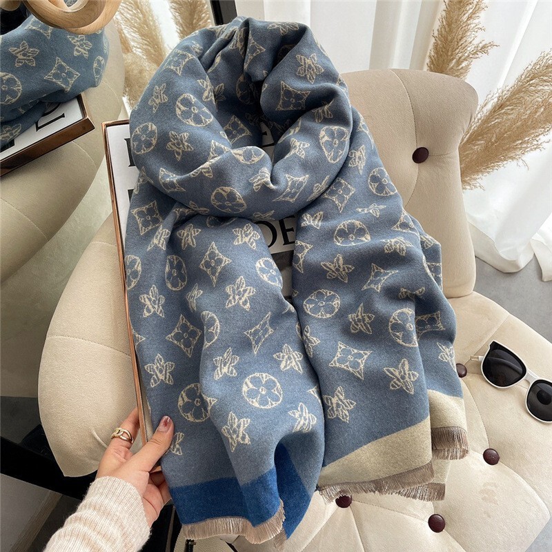 スカーフ女性の秋と冬の新しい模造カシミヤ両面ジャカード暖かいショール厚みのある五葉の花のスカーフハイエンドのファッション|undefined