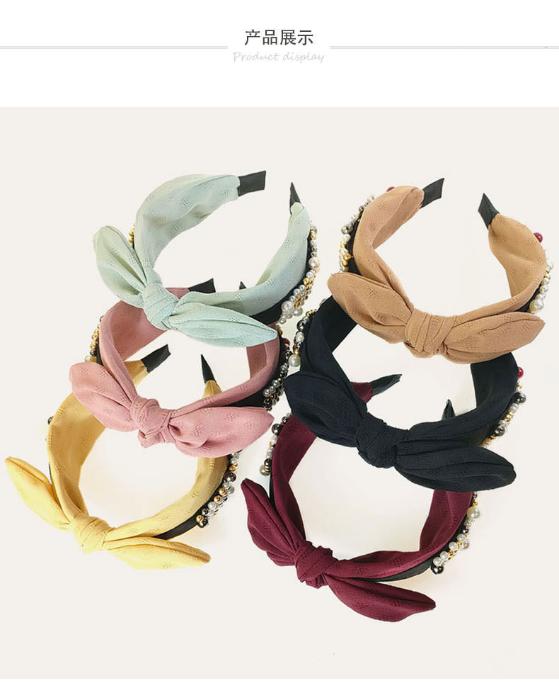 Korean Simple Style Nailed Pearl Rabbit Ears Headband display picture 4