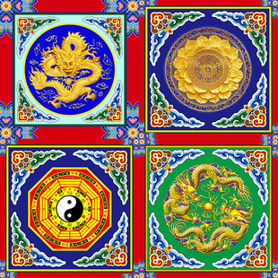 Retro Buddhist Temple Wallpaper, Ancient Temple Hall, Painted Temple Ceiling, Ceiling Mural Decoration, Thangka Ancient Architecture
