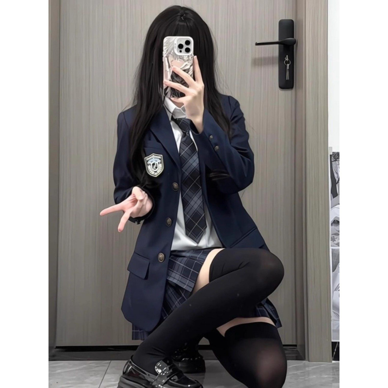 本佐中JK西装外套女正版原创校供学院风藏青色西服制服套装三件套|undefined