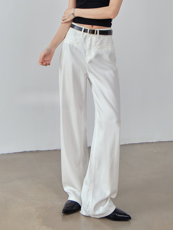 Lyocell Tencel Three-Proof White High-Waisted Wide-Leg Jeans for Women 2026 Summer Straight Loose Drapey Floor-Length Pants