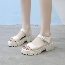 厚底凉鞋女欧美风格新款粗跟百搭一字带松糕底女鞋