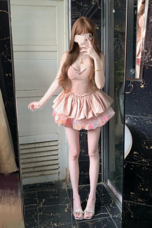 Princess Style Sweet Waist-Cinching Heavy-Duty Suspender Skirt New Pure Lust Design Flower Mesh Bud Dress Princess Style Sweet Waist-Cinching Heavy-Duty Suspender Skirt New Pure Lust Design Flower Mesh Bud Dress