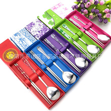 陶瓷不锈钢餐具套装不锈钢勺筷两件套礼品支持激光logo手绘花卉