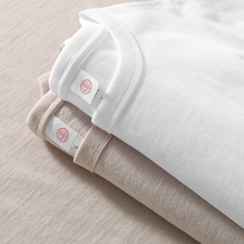 Three needle 300g heavy round neck cotton brushed short sleeve t-shirt women's loose milk tea color all-match half sleeve base men