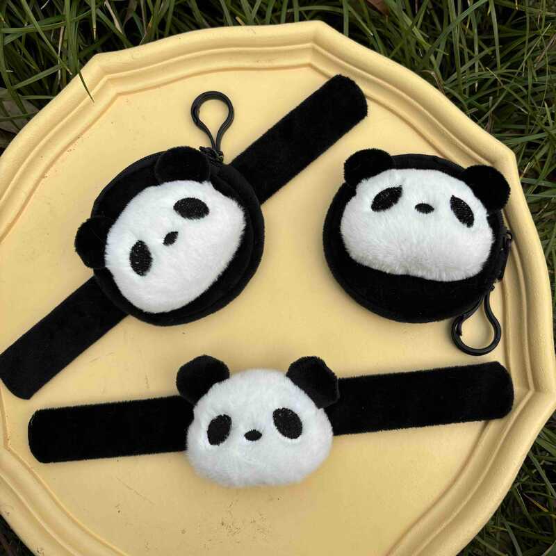Cute Black and White Panda Coin Purse Snap Ring Cartoon Plush Keychain Headphone Bag Student Mini Storage Bag New