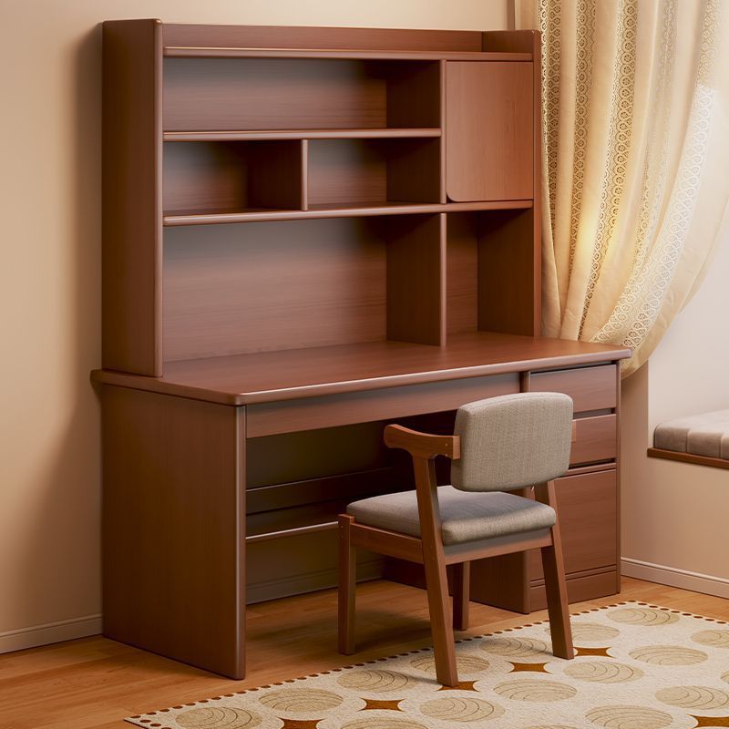 Solid Wood Desk Student Home Study Writing Desk Bedroom Bookshelf Integrated Table Bookcase Wall Adult Computer Desk