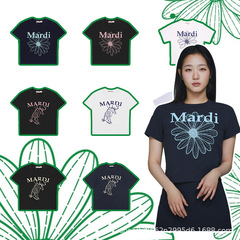 2025新型Mardi半袖正肩修身金高銀同金小デイジーソーセージ犬tシャツギャル服