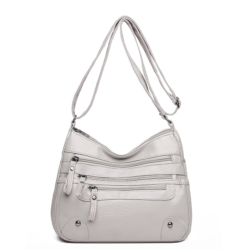 Bolsos de hombro, nuevos bolsos de piel blanda de comercio exterior femenino, moda de doble capa, bolsos de doble capa, versión coreana, bolsos de piel lavada a gran capacidad