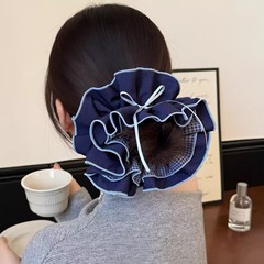 韩版AB面双拼蝴蝶结大肠发圈早秋新款马尾发绳气质甜美格纹扎头绳