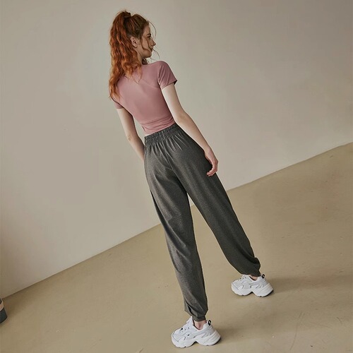 Women's Summer Thin Ice Silk Casual Long Pants Set Fitness Suit Ankle Running Loose Yoga Pants
