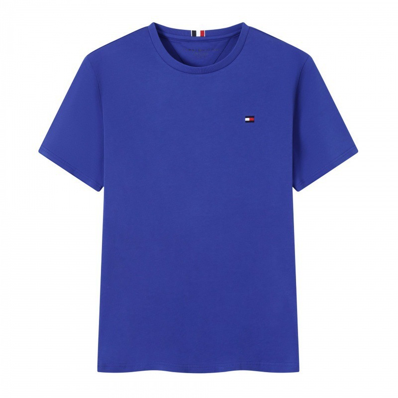 Tommy トミー サマー メンズ ラウンドネック レター Tシャツ 半袖 スリム 刺繍 トップス カジュアル 万能 スポーツ コットン|undefined