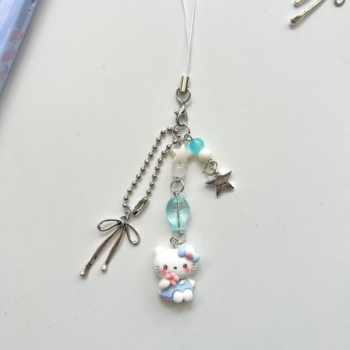 Original Kawaii Gumball Chain Ins Cartoon Cat Charm Phone Chain Card Holder Camera Ornament Student Gift Clip