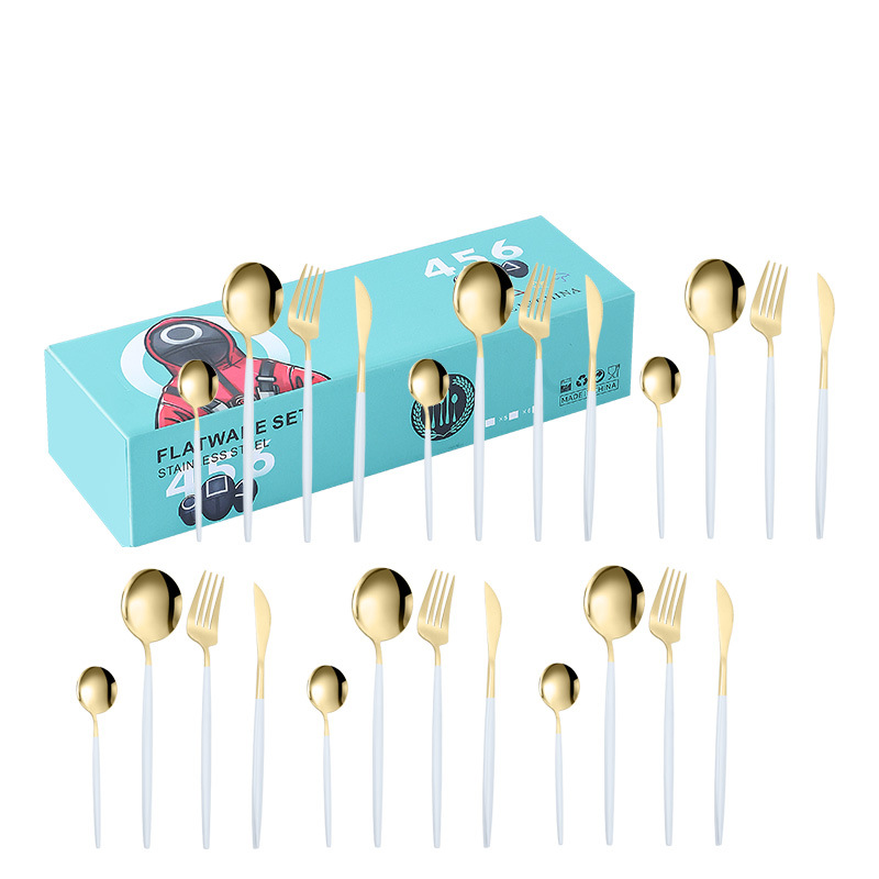 Amazon transfronterizo portugués vajilla de acero inoxidable 24 piezas conjunto cuchillo de comida occidental, tenedor y cuchara YY pequeña caja traje regalo de boda