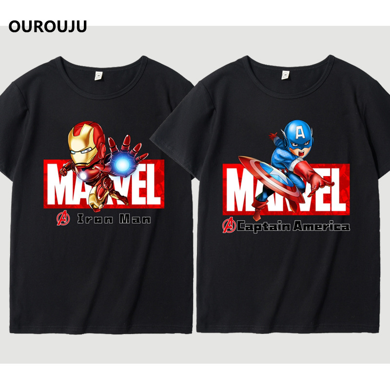 Avengers T-shirt Men's Short-sleeved Marvel Iron Man Half-sleeved Loose Summer Spider-man Student Cartoon Print