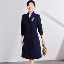 藏青色毛呢外套女中长款冬季职业装酒店前台接待工装加厚羊毛大衣