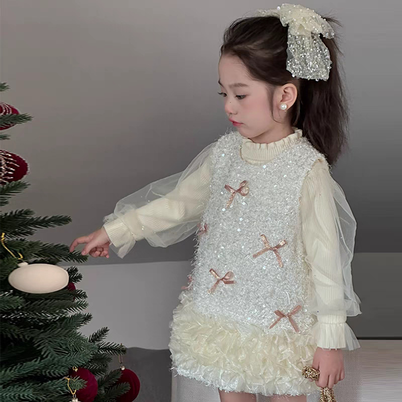 Qianqiu vestido de princesa de otoño y invierno, vestido de aniversario de mujeres, vestido de moda para niños con un poco de viento fragante y vestido de lana de moda