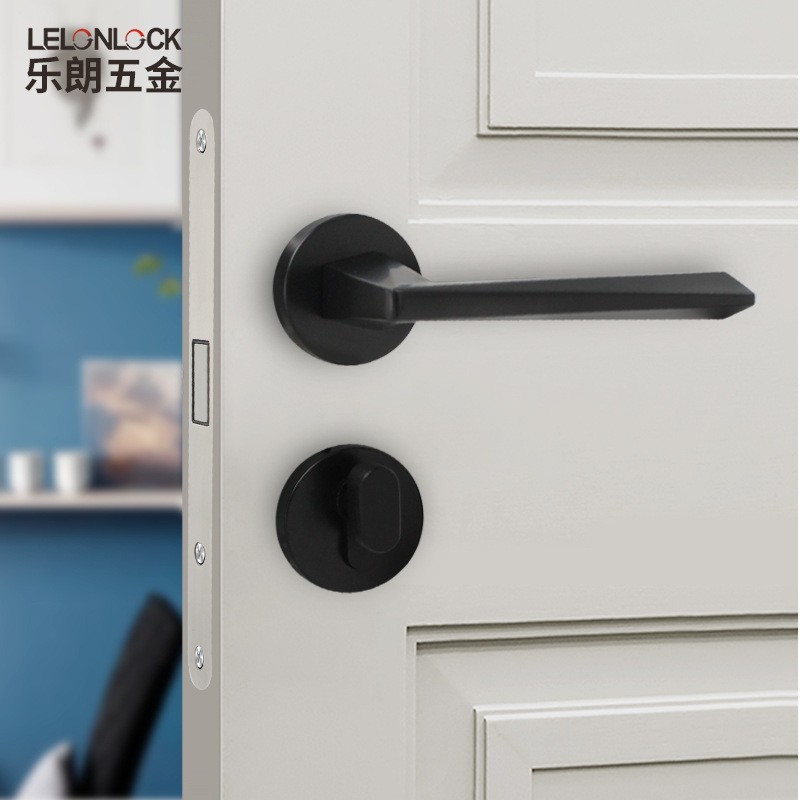 Aleación de zinc separada cerradura de puerta negra moderna simple interior dormitorio puerta de madera sólida cerradura de manija de puerta universal