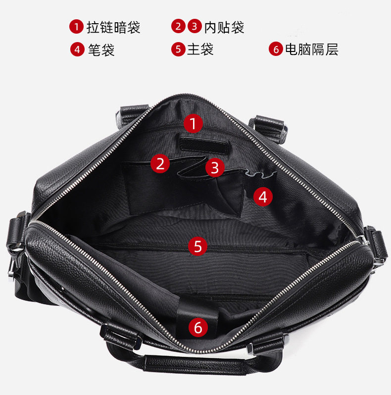 Túi xách tay nam da bò thật phong cách công sở, túi đeo chéo đựng laptop 15 inch — Màu đen chi tiết 8