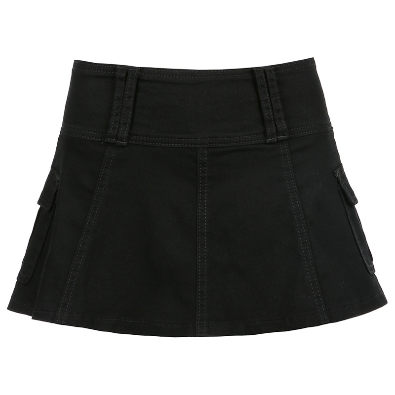 Solid Color Low-Waist Denim Skirt NSSSN75255