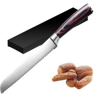 Amazon Hot Sale 8 Inch Bread Knife Colorful Wooden Handle High Carbon Steel Serrated Knife Baguette Toast Cake Knife Wholesale