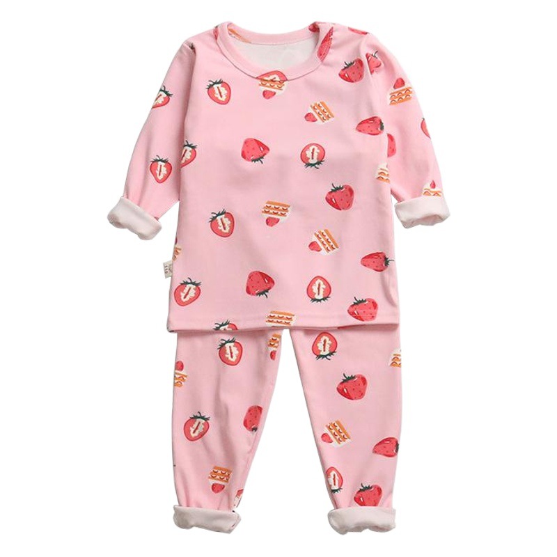 Children's Autumn Clothes and Pants Suit Autumn and Winter Velvet Pull Rack Children's Underwear Suit for Boys and Girls and Babies Home Clothes Pajamas