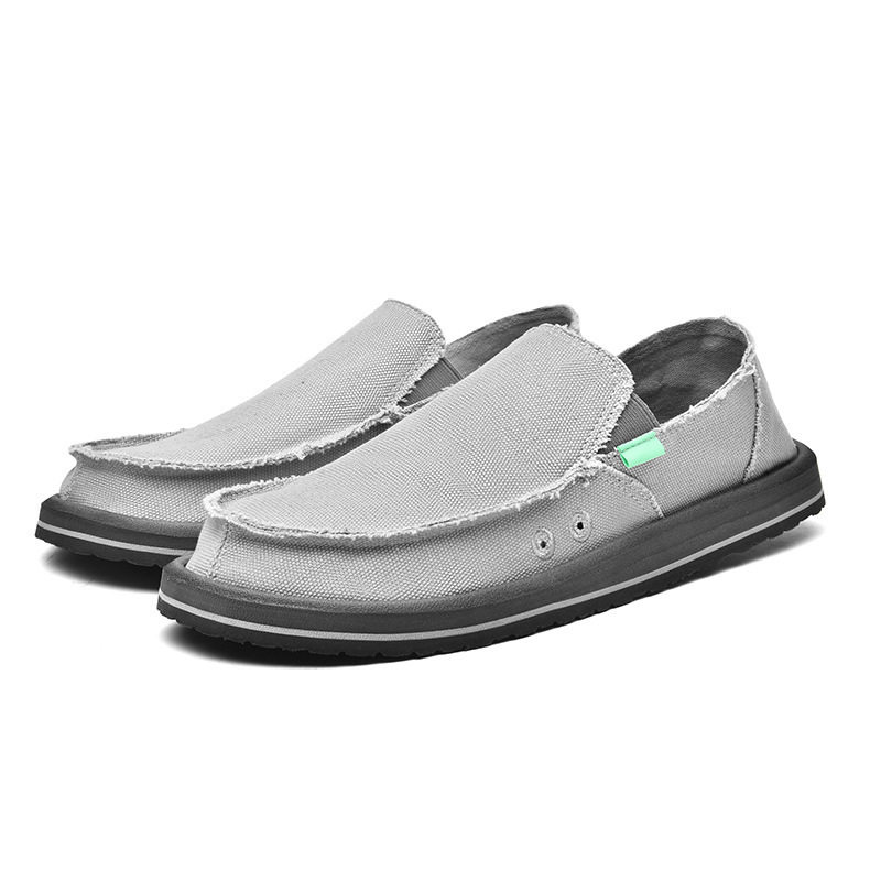 Giày vải nam lười xỏ chân thoáng khí kiểu mới, đế bằng, form tròn — Kaki, màu xám, đen