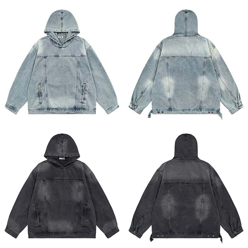 Men's Vintage Hooded Washed Denim Loose Casual Loose Jeans