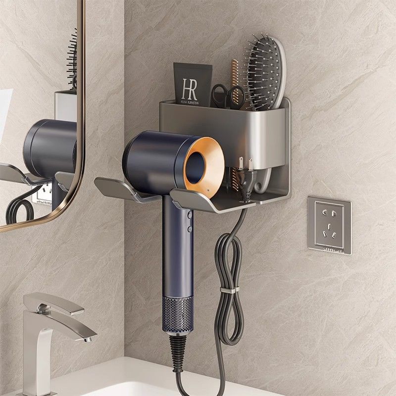 Hair Dryer Storage Rack Perforated Bathroom Toilet Wall-Mounted Hair Dryer Rack Bracket Storage Rack