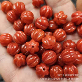 红翡色南瓜珠玉石散珠鸡血红石英岩玉福瓜手链项链饰品配件玉珠子