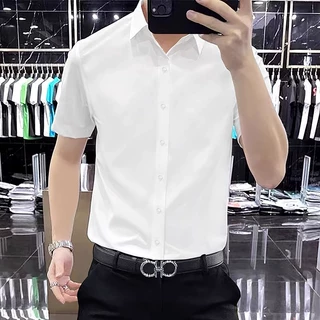 短袖衬衫男士夏季薄款韩版修身商务职业休闲正装色黑衬衣半袖潮