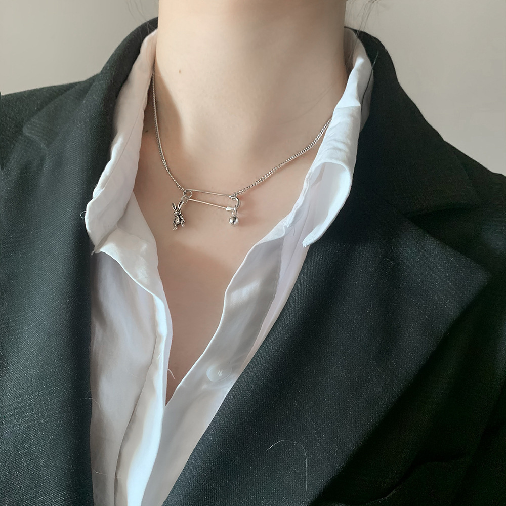 Linglang Vintage S925 Sterling Silver Necklace Safety Pin Necklace Dainty Silver Choker Necklace for Women