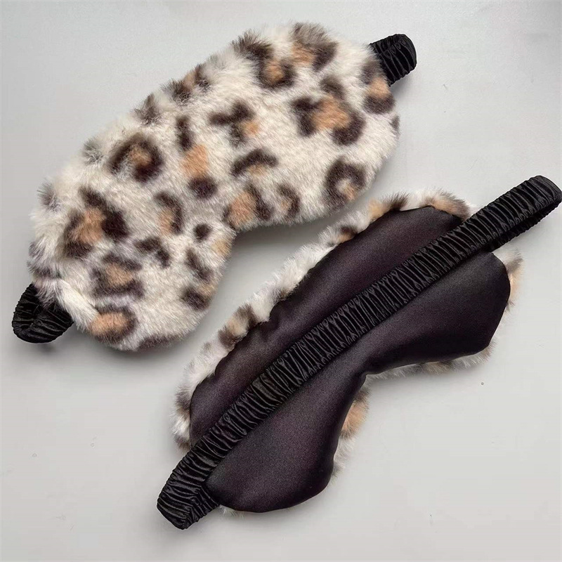 Piel de conejo estampado de leopardo máscara de ojo de seda artificial casa sombreado sueño lindo dibujos animados felpa máscara de ojo fabricante en stock
