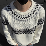 费尔岛提花毛衣男款冬季2026新款加厚保暖复古高级感针织毛衫，男装针织衫/毛衣，星座614