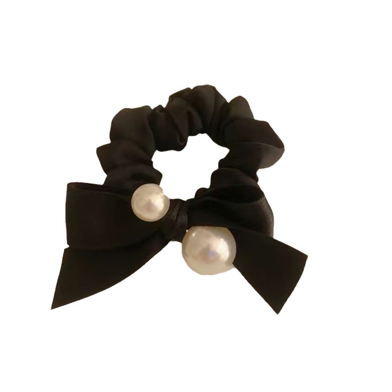 Scrunchie in raso con fiocco e perle elastico capelli elegante_voghion.com