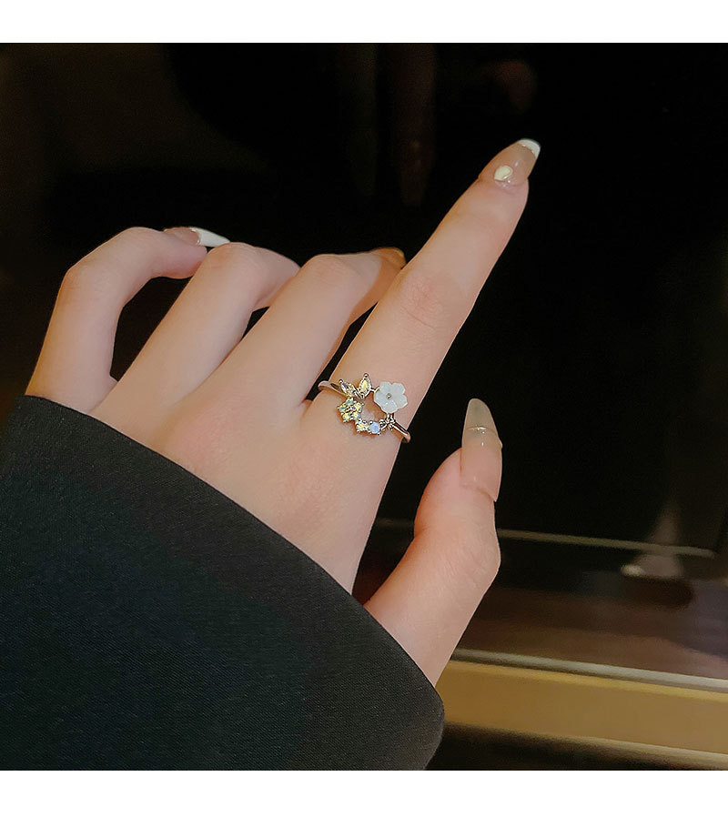 Fashion Flower Copper Plating Zircon Open Ring
