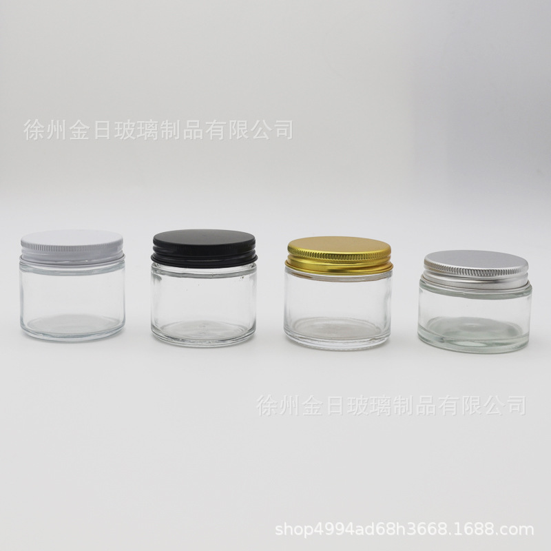 现货膏霜配卷边铝盖花茶玻璃罐烛台蜡烛杯