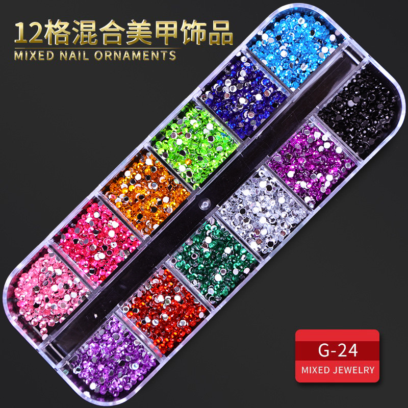 Juego completo transfronterizo de 12 compartimientos de remaches de metal, diamantes de imitación, Xingyue, piezas de concha de diamantes, accesorios para uñas, adornos para uñas