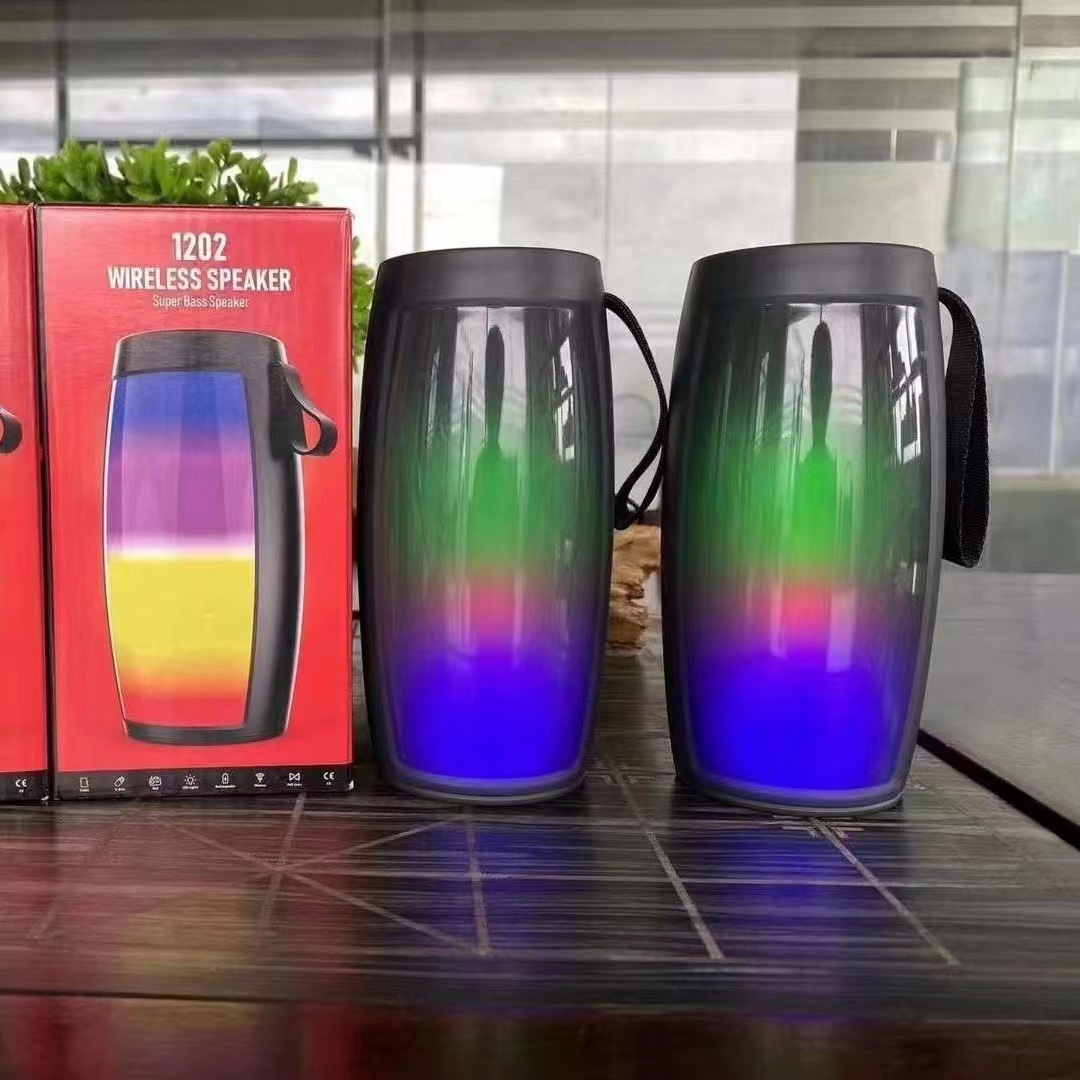 Altavoz Bluetooth portátil 1202 con luz ambiental, subwoofer inalámbrico para hogar o exteriores