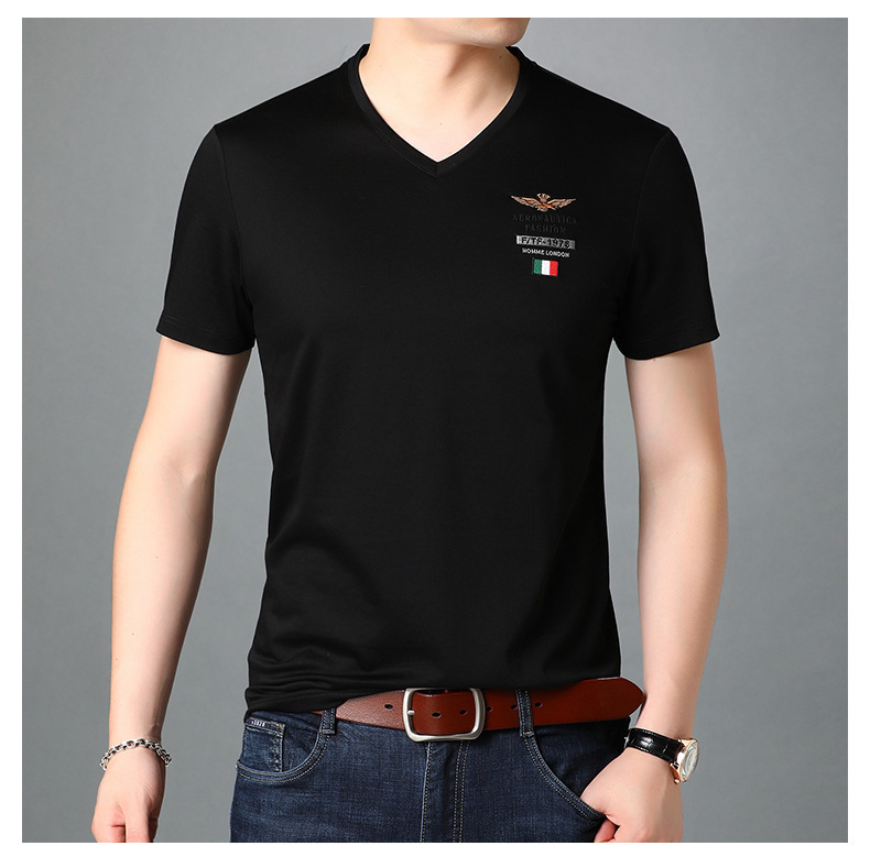 Einfarbiges, atmungsaktives Sweatshirt mit V-Ausschnitt für junge und mittelalte Männer, herzförmiger Ausschnitt, halbärmeliges, trendiges Oberteil aus Eisseide_voghion.com