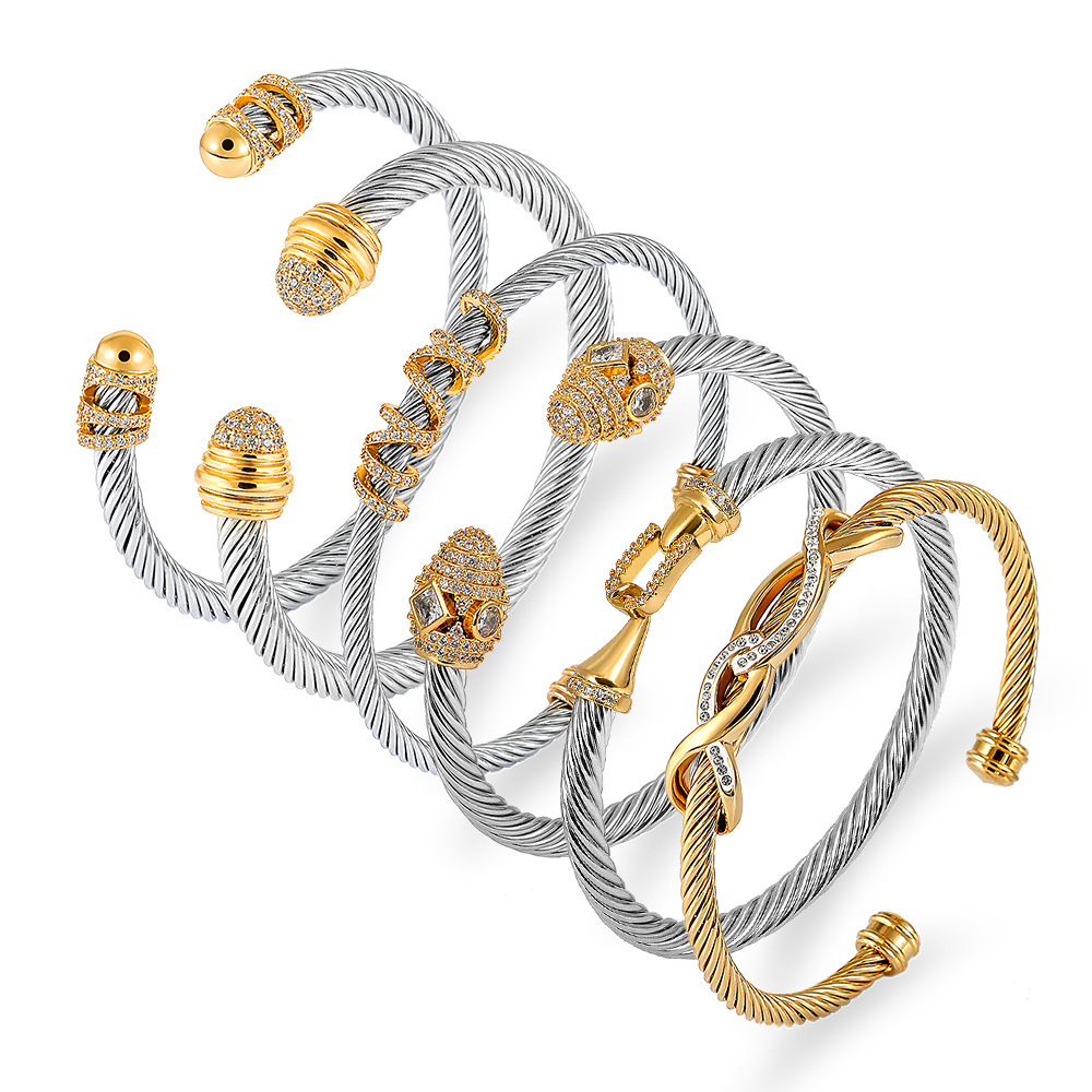 Elegant Curve Stainless Steel Plating Twisted Cable Bracelet display picture 2
