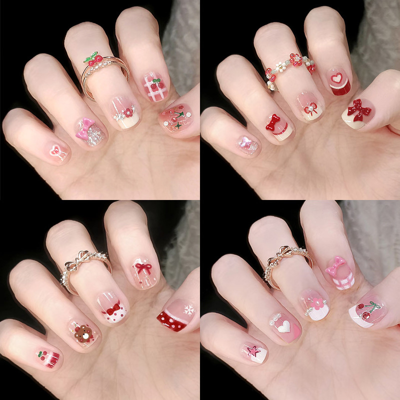 Wearing Finished Nail Art Small Fresh Bow Love Sweet Simple Nail Patch Nail Art Patch Collection