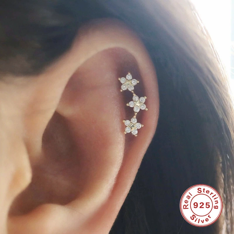 Пр piercing, серьги, образец 925 пробы, со снежинками, европейский стиль
